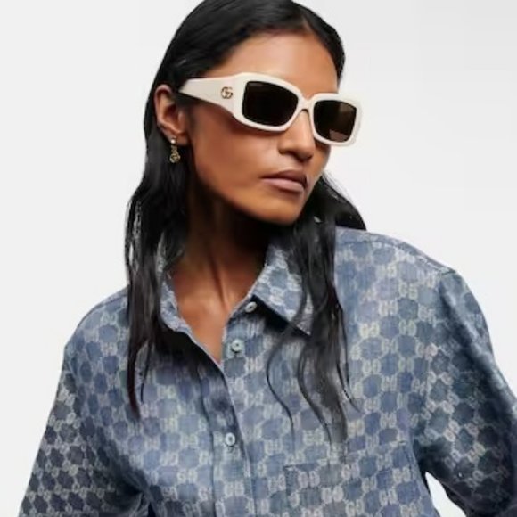 Gucci Men Sunglasses Ivory Brown Rectangle GG1403SK 004 BRAND NEW - Picture 10 of 10